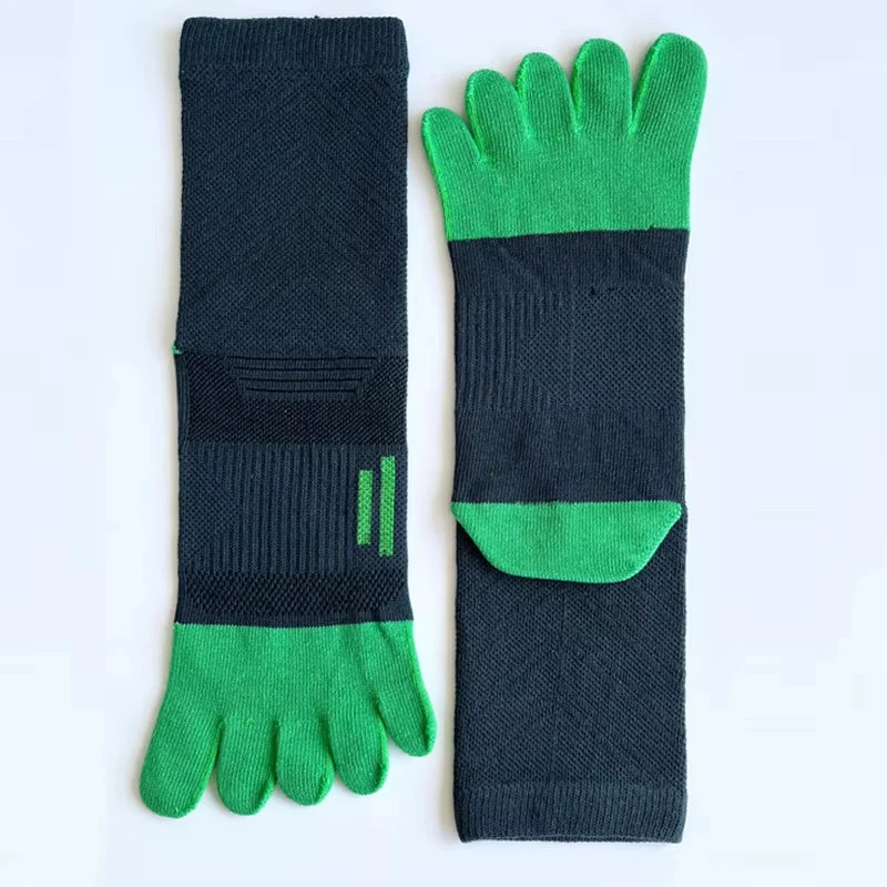 5 Pairs/lot Man Sport Toe Socks 100% Cotton Compression Professional Breathable Sweat-Absorbing Outdoor Cycling Socks