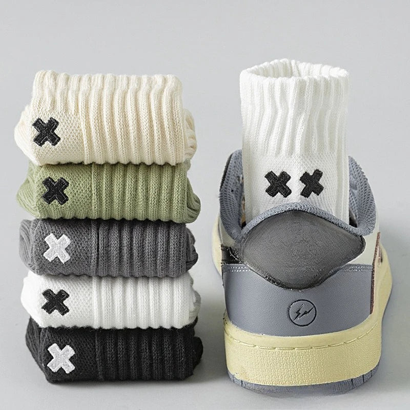 5 pairs of men's autumn winter mid tube pure cotton antibacterial odor proof sports short tube men's plus size cotton socks