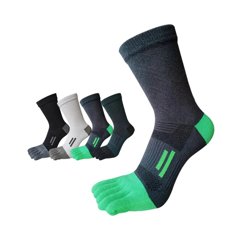 5 Pairs/lot Man Sport Toe Socks 100% Cotton Compression Professional Breathable Sweat-Absorbing Outdoor Cycling Socks