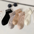 5 Pair/Lot Mesh Breathable Fashion Lace Socks Women Kawaii Pearl Decoration Short Socks Female Spring Summer New Sokken Femme