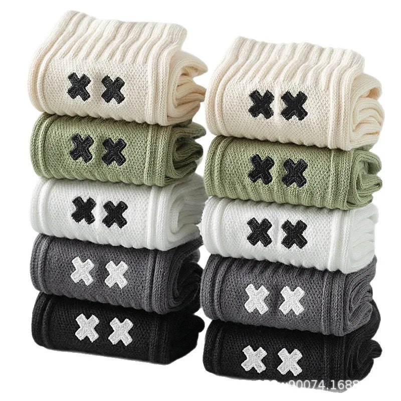 5 pairs of men's autumn winter mid tube pure cotton antibacterial odor proof sports short tube men's plus size cotton socks