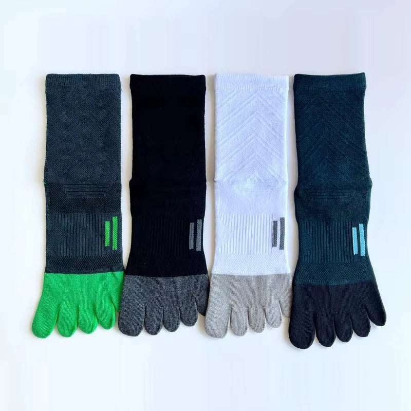 5 Pairs/lot Man Sport Toe Socks 100% Cotton Compression Professional Breathable Sweat-Absorbing Outdoor Cycling Socks