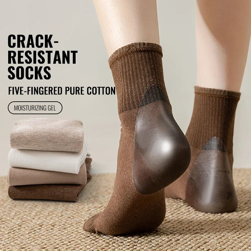 MiiOW Gel Cushion Sock Cracked Dry Skin Heel Protection Elderly Sock Anti Odor Pure Cotton Spilt Toe Sock Five Finger Sock Women